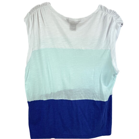 Calvin Klein Jeans White Aqua Blue Colorblock Cap Sleeve Top - Picture 2 of 12